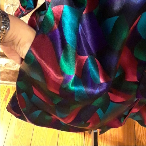 Vintage Silk like Cacique Lingerie Jewel toned Abstract Robe with tie Size Small - Picture 2 of 7